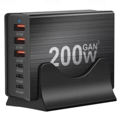 200W GaN Charging Station 6-Port USB C Charger Quick Charge QC PD 3.0 Type C Fast USB Charger For iPhone 15 14 13 12 Pro MacBook