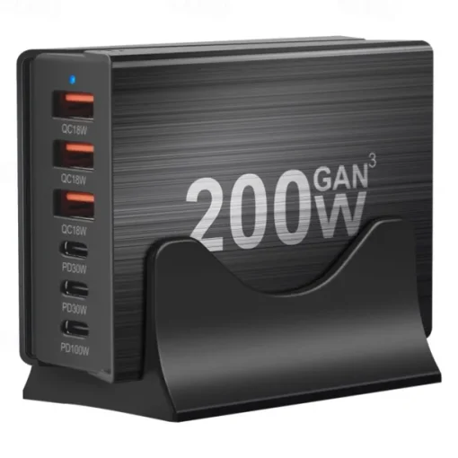 200W GaN Charging Station 6-Port USB C Charger Quick Charge QC PD 3.0 Type C Fast USB Charger For iPhone 15 14 13 12 Pro MacBook