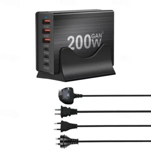 200W GaN Charging Station 6-Port USB C Charger Quick Charge QC PD 3.0 Type C Fast USB Charger For iPhone 15 14 13 12 Pro MacBook