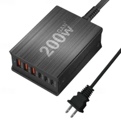 200W GaN Charging Station 6-Port USB C Charger Quick Charge QC PD 3.0 Type C Fast USB Charger For iPhone 15 14 13 12 Pro MacBook