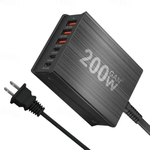 200W GaN Charging Station 6-Port USB C Charger Quick Charge QC PD 3.0 Type C Fast USB Charger For iPhone 15 14 13 12 Pro MacBook