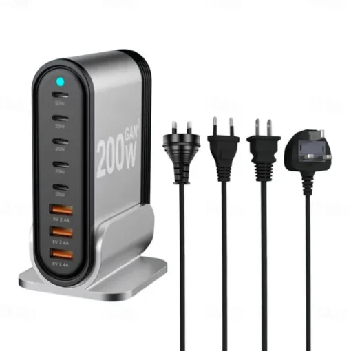 200W GaN Gallium Nitride PD Charger 5C3A Aluminum Alloy Desktop Stand Adapter 200W Multi-function Charger