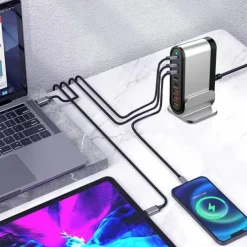 200W GaN Gallium Nitride PD Charger 5C3A Aluminum Alloy Desktop Stand Adapter 200W Multi-function Charger