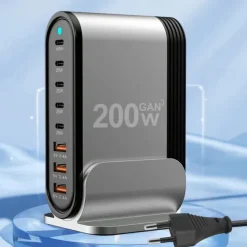 200W GaN Gallium Nitride PD Charger 5C3A Aluminum Alloy Desktop Stand Adapter 200W Multi-function Charger