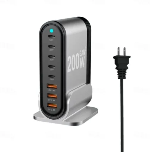 200W GaN Gallium Nitride PD Charger 5C3A Aluminum Alloy Desktop Stand Adapter 200W Multi-function Charger
