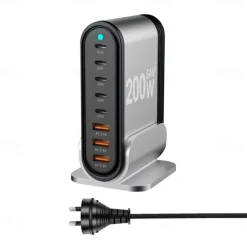 200W GaN Gallium Nitride PD Charger 5C3A Aluminum Alloy Desktop Stand Adapter 200W Multi-function Charger