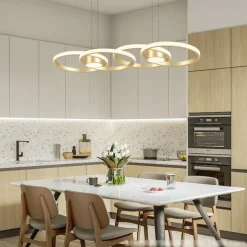 80W LED Ceiling Light Four Circle Adjustable Height Led Modern Restaurant Ceiling Light Gold and Black Suitable for Dining Room and Bedroom AC110V AC220V