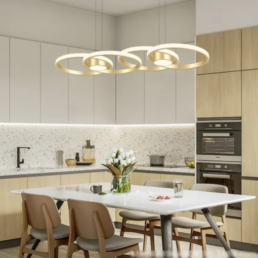 80W LED Ceiling Light Four Circle Adjustable Height Led Modern Restaurant Ceiling Light Gold and Black Suitable for Dining Room and Bedroom AC110V AC220V