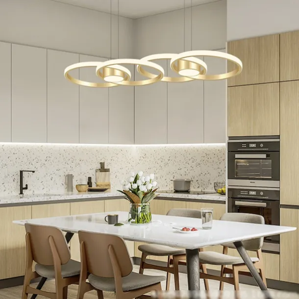 80W LED Ceiling Light Four Circle Adjustable Height Led Modern Restaurant Ceiling Light Gold and Black Suitable for Dining Room and Bedroom AC110V AC220V