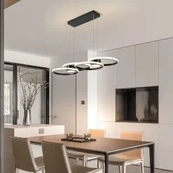 80W LED Ceiling Light Four Circle Adjustable Height Led Modern Restaurant Ceiling Light Gold and Black Suitable for Dining Room and Bedroom AC110V AC220V