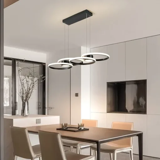 80W LED Ceiling Light Four Circle Adjustable Height Led Modern Restaurant Ceiling Light Gold and Black Suitable for Dining Room and Bedroom AC110V AC220V