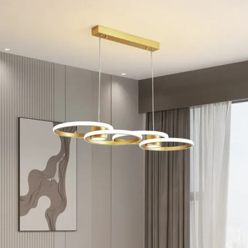 80W LED Ceiling Light Four Circle Adjustable Height Led Modern Restaurant Ceiling Light Gold and Black Suitable for Dining Room and Bedroom AC110V AC220V