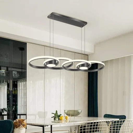 80W LED Ceiling Light Four Circle Adjustable Height Led Modern Restaurant Ceiling Light Gold and Black Suitable for Dining Room and Bedroom AC110V AC220V