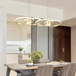 80W LED Ceiling Light Four Circle Adjustable Height Led Modern Restaurant Ceiling Light Gold and Black Suitable for Dining Room and Bedroom AC110V AC220V