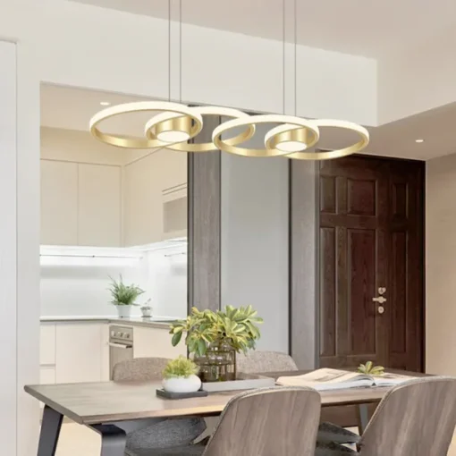 80W LED Ceiling Light Four Circle Adjustable Height Led Modern Restaurant Ceiling Light Gold and Black Suitable for Dining Room and Bedroom AC110V AC220V