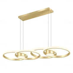 80W LED Ceiling Light Four Circle Adjustable Height Led Modern Restaurant Ceiling Light Gold and Black Suitable for Dining Room and Bedroom AC110V AC220V