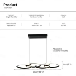 80W LED Ceiling Light Four Circle Adjustable Height Led Modern Restaurant Ceiling Light Gold and Black Suitable for Dining Room and Bedroom AC110V AC220V