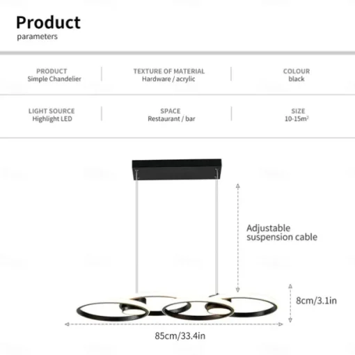 80W LED Ceiling Light Four Circle Adjustable Height Led Modern Restaurant Ceiling Light Gold and Black Suitable for Dining Room and Bedroom AC110V AC220V