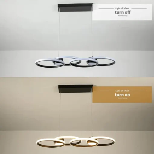 80W LED Ceiling Light Four Circle Adjustable Height Led Modern Restaurant Ceiling Light Gold and Black Suitable for Dining Room and Bedroom AC110V AC220V