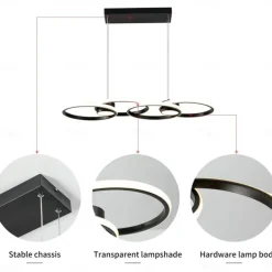 80W LED Ceiling Light Four Circle Adjustable Height Led Modern Restaurant Ceiling Light Gold and Black Suitable for Dining Room and Bedroom AC110V AC220V