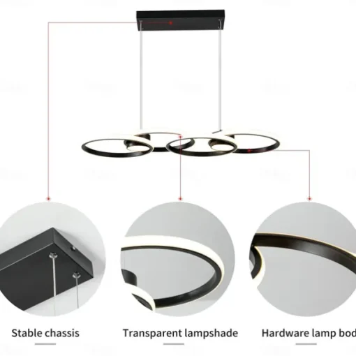 80W LED Ceiling Light Four Circle Adjustable Height Led Modern Restaurant Ceiling Light Gold and Black Suitable for Dining Room and Bedroom AC110V AC220V