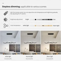 80W LED Ceiling Light Four Circle Adjustable Height Led Modern Restaurant Ceiling Light Gold and Black Suitable for Dining Room and Bedroom AC110V AC220V