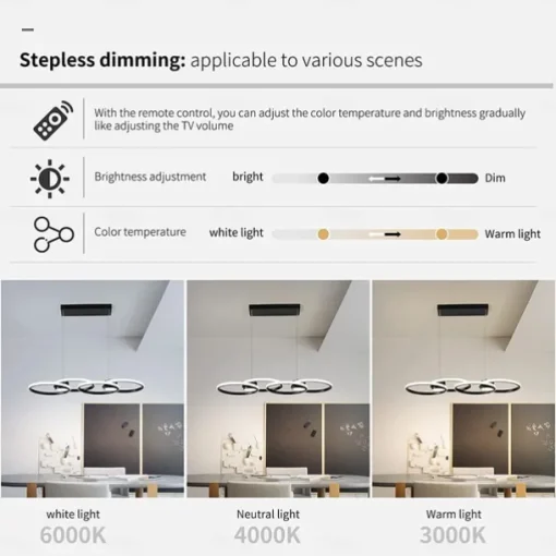80W LED Ceiling Light Four Circle Adjustable Height Led Modern Restaurant Ceiling Light Gold and Black Suitable for Dining Room and Bedroom AC110V AC220V