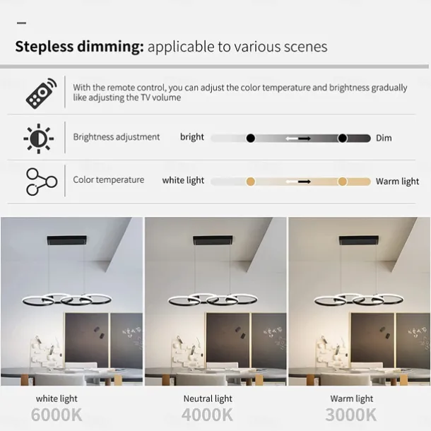 80W LED Ceiling Light Four Circle Adjustable Height Led Modern Restaurant Ceiling Light Gold and Black Suitable for Dining Room and Bedroom AC110V AC220V