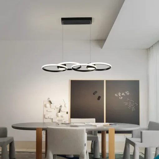 80W LED Ceiling Light Four Circle Adjustable Height Led Modern Restaurant Ceiling Light Gold and Black Suitable for Dining Room and Bedroom AC110V AC220V