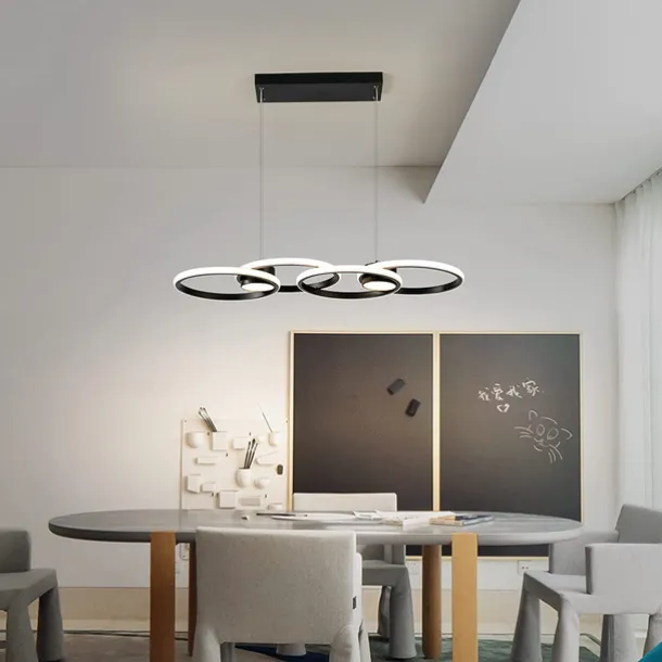 80W LED Ceiling Light Four Circle Adjustable Height Led Modern Restaurant Ceiling Light Gold and Black Suitable for Dining Room and Bedroom AC110V AC220V