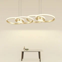 80W LED Ceiling Light Four Circle Adjustable Height Led Modern Restaurant Ceiling Light Gold and Black Suitable for Dining Room and Bedroom AC110V AC220V