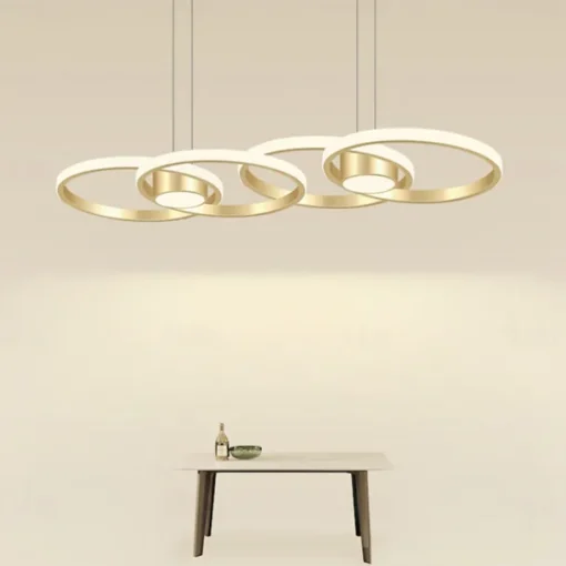 80W LED Ceiling Light Four Circle Adjustable Height Led Modern Restaurant Ceiling Light Gold and Black Suitable for Dining Room and Bedroom AC110V AC220V