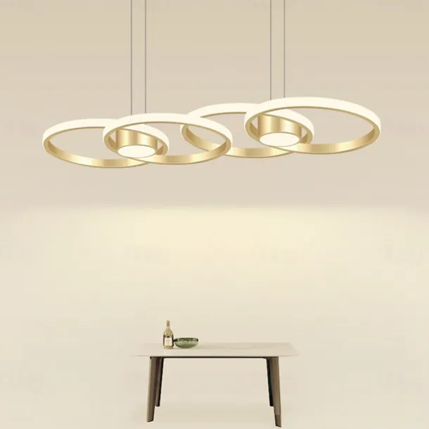 80W LED Ceiling Light Four Circle Adjustable Height Led Modern Restaurant Ceiling Light Gold and Black Suitable for Dining Room and Bedroom AC110V AC220V