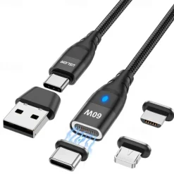 60W PD Fast Charger Cable USB C to Type C Micro Magnetic Data Cable 3A USB Cable for iPhone 13 Macbook Huawei Samsung