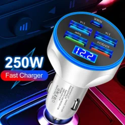 250W PD USB Car Charger Fast Charging Type C USB Phone Adapter In Car For Car Quick Charger