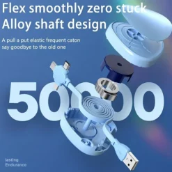 100W Super Fast Charge 3-in-1 Retractable Charging Cable For Apple Android Type-C USB Charge Car Multifunctional Mobile Phone Electronic Accessories