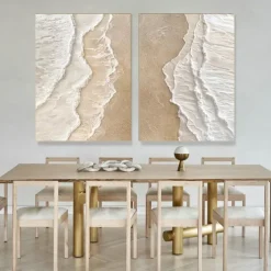 Wabi sabi art hand painted Coastal Beach Wave Oil Painting Set Large Wall Art Textured Canvas Hand Painted Ocean Seascape Modern Home Decor 3D Artwork painting christmas gift