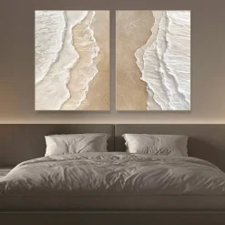 Wabi sabi art hand painted Coastal Beach Wave Oil Painting Set Large Wall Art Textured Canvas Hand Painted Ocean Seascape Modern Home Decor 3D Artwork painting christmas gift