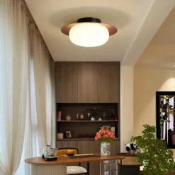 Wabi Sabi Retro Wood Lighting Fixture Milk White Glass Shade Japanese Style Walnut Wood Decor Hanging Ceiling Lamp 28cm 110-240V