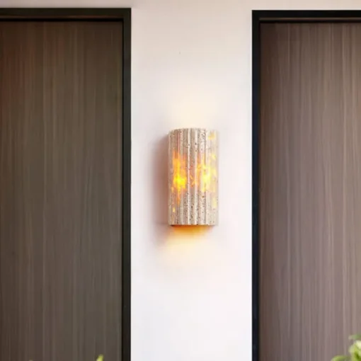 Wabi-sabi Yellow Travertine Half-Cylinder LED Wall Sconce Lamp LED Atmosphere Light Staircase Courtyard Retro Balcony Bathroom Yellow Travertine 110-240V 10 W