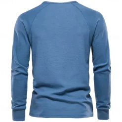 Waffle Henley T-Shirt Men Long Sleeve Basic Breathable Men's Tops Tee Shirts New Autumn Solid Color T Shirt For Men