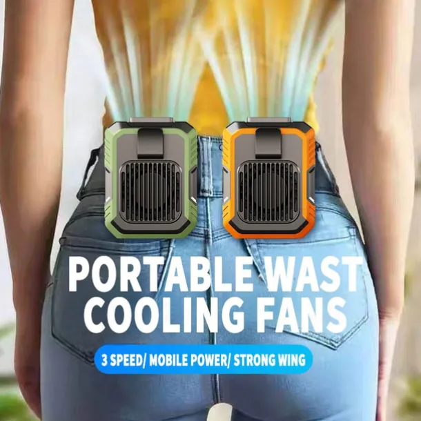 Waist Clip Fan with Power Bank – Anti-Drop Shock Absorption Bladeless Cooling Fan with Polymer Battery
