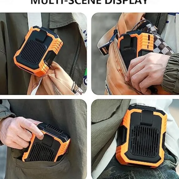 Waist Clip Fan with Power Bank – Anti-Drop Shock Absorption Bladeless Cooling Fan with Polymer Battery