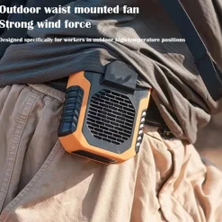 Waist Clip Fan with Power Bank – Anti-Drop Shock Absorption Bladeless Cooling Fan with Polymer Battery