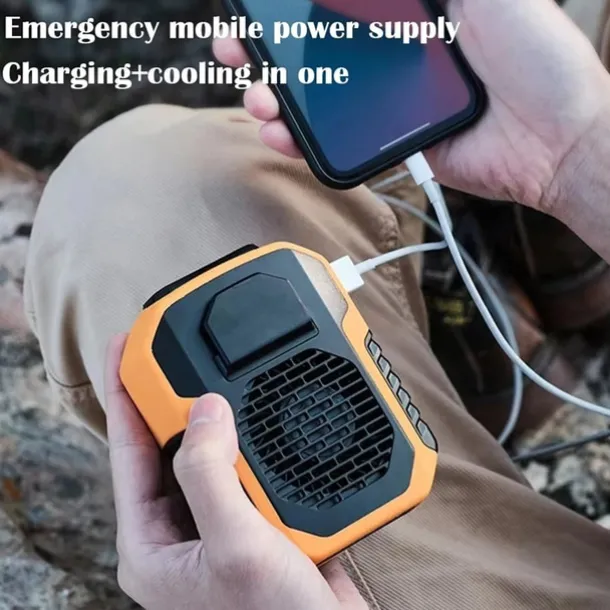 Waist Clip Fan with Power Bank – Anti-Drop Shock Absorption Bladeless Cooling Fan with Polymer Battery