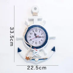 Wall Decoration Wall Hanging Mediterranean Style Wood Powder Stamped Blue And White Helmsman Anchor Creative Personalized Nautical Clock