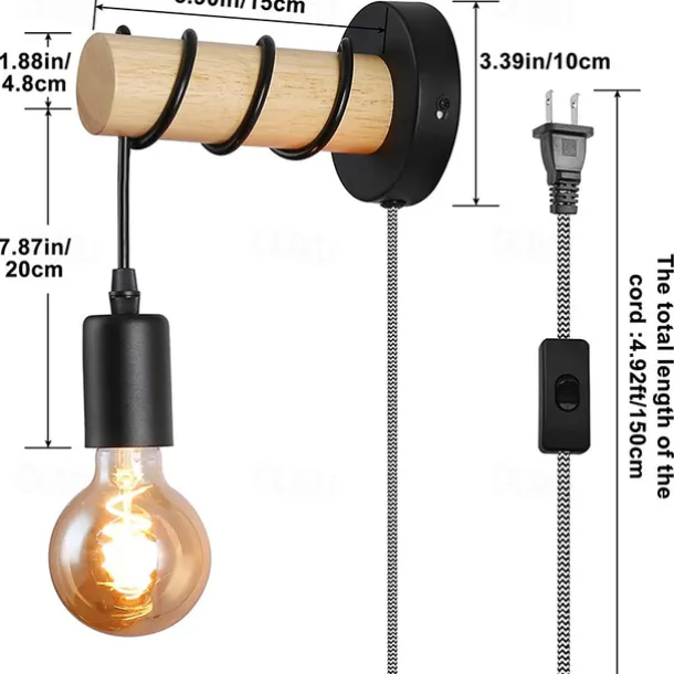 Wall Lamps Cute Creative Vintage Traditional Classic Wall Sconces Indoor Wall Lights Dining Room Shops Cafes Wood Wall Light US Plug