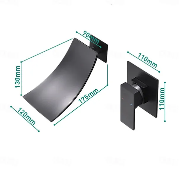 Wall Mount Bathroom Sink Mixer Faucet Matte Black, Concealed Washroom Basin Taps Waterfall Spout Single Handle 2 Hole, Rough in Valve Mixer Bathtub Taps
