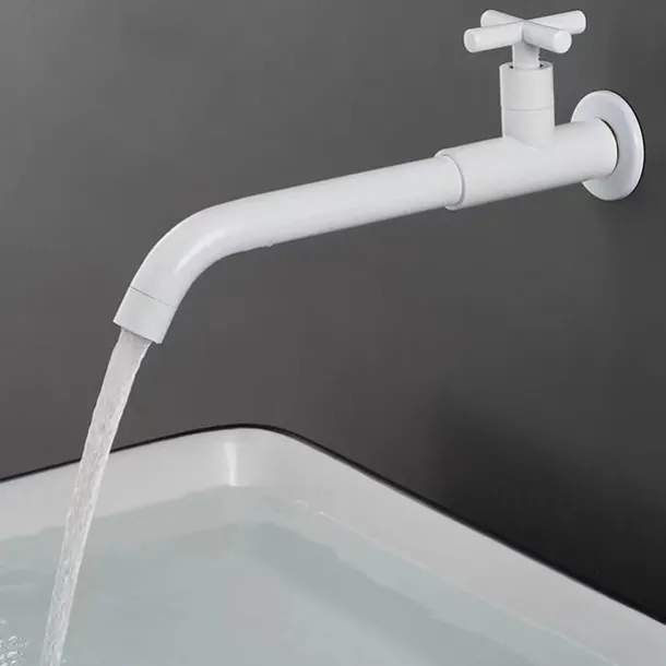 Wall Mounted Bathroom Sink Faucet Cold Only, 360 Swivel Brass Basin Taps, Single Handle One Hole Vessel Tap Washroom