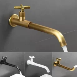 Wall Mounted Bathroom Sink Faucet Cold Only, 360 Swivel Brass Basin Taps, Single Handle One Hole Vessel Tap Washroom